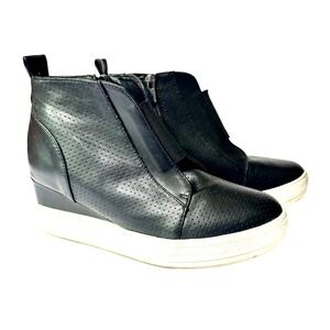 Black Wedge Sneaker Boots Women's 10 Side Zip Perforated Ankle Booties